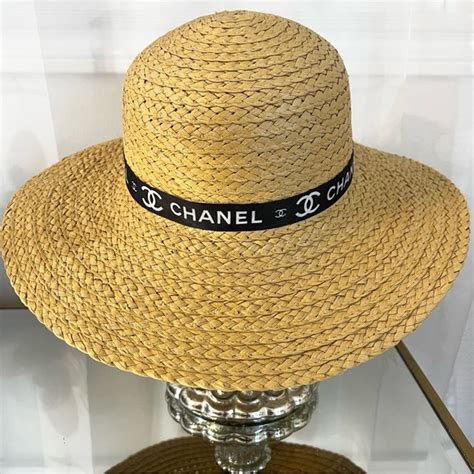 chanel straw black-banded beach hat with shredded edge